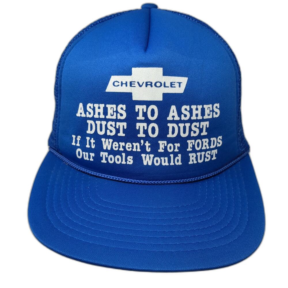Speedway Trucker Hat Blue OSFM Chevrolet Ford Rust Novelty Slogan Mesh Snapback